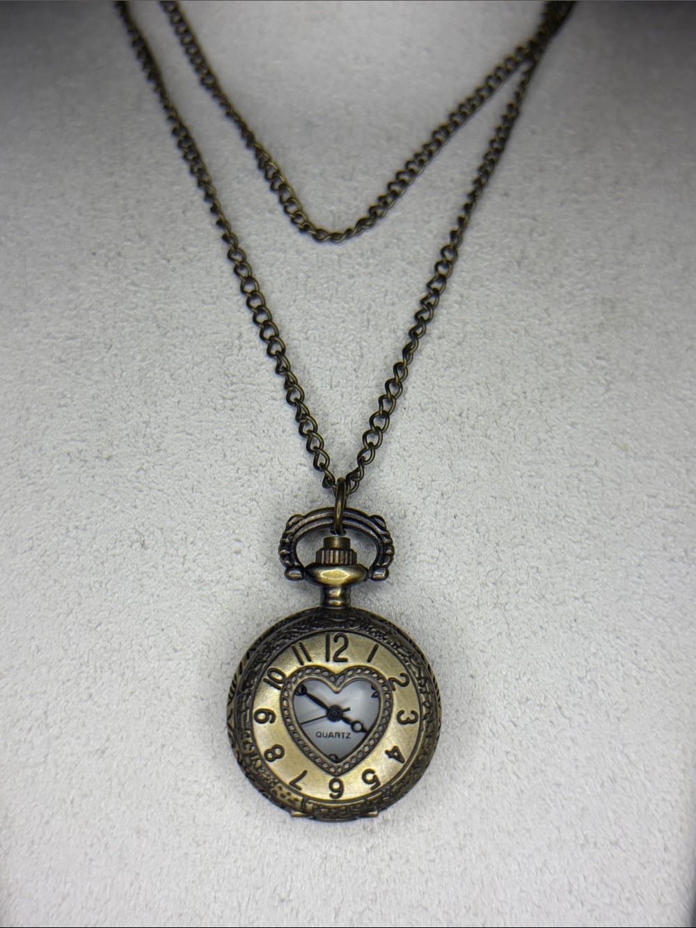 Heart Dial pocket watch  Pendant Necklace in Brass-Tone